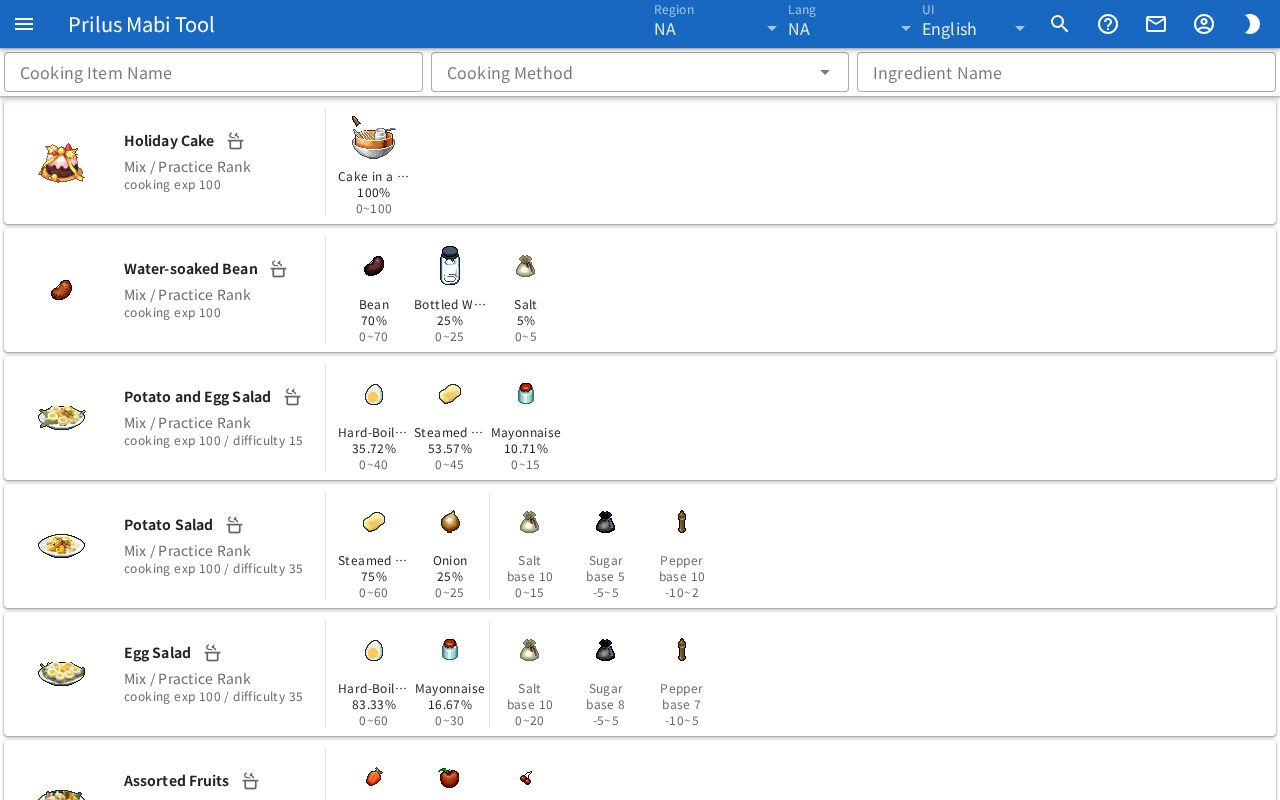 Cooking recipe screen